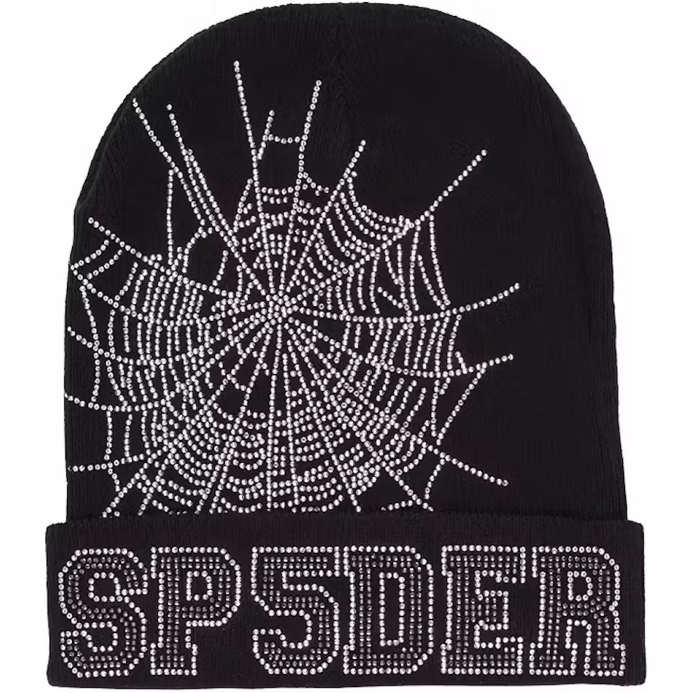 Black Crystal Spider Web Beanie - SP5DER